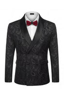 Laden Sie das Bild in den Galerie-Viewer, 2-teilige Schal-Revers-Schwarze doppelreihige Herren-Hochzeitsanzüge