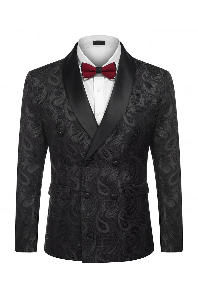 Laden Sie das Bild in den Galerie-Viewer, 2-teilige Schal-Revers-Schwarze doppelreihige Herren-Hochzeitsanzüge