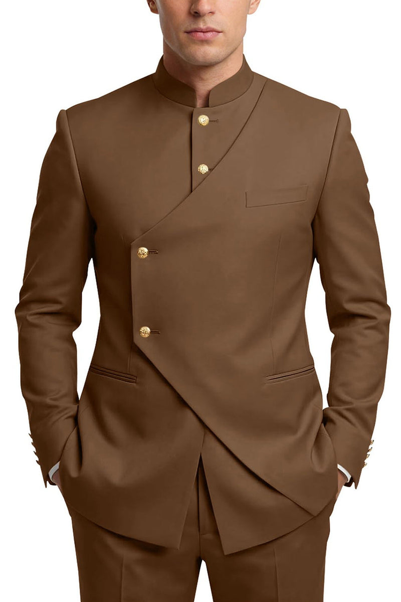 Laden Sie das Bild in den Galerie-Viewer, Einbrustige Kaffee-Zweiteiler Herrenabschlussballanzüge