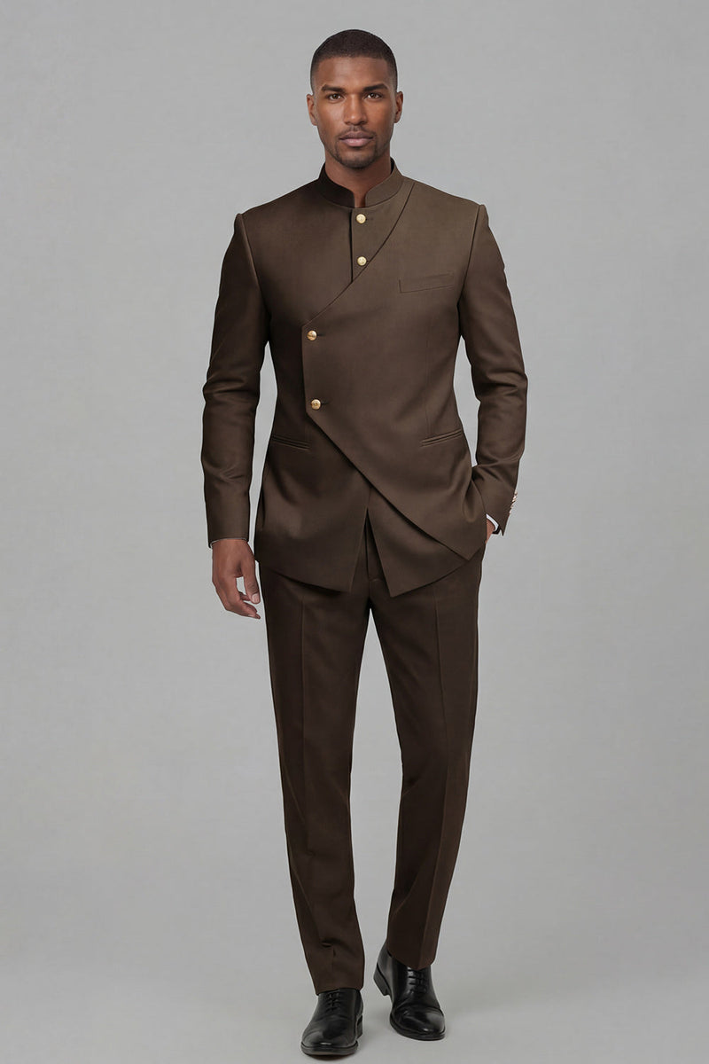 Laden Sie das Bild in den Galerie-Viewer, Einbrustige Kaffee-Zweiteiler Herrenabschlussballanzüge