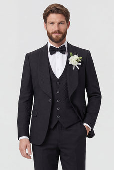 Schwarze Schal-Revers 3-teilige Einknopf-Herren-Hochzeitsanzüge