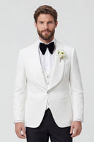 Laden Sie das Bild in den Galerie-Viewer, Schwarze Schal-Revers 3-teilige Einknopf-Herren-Hochzeitsanzüge