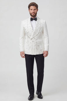 Schwarze Schal-Revers zweiteilige doppelreihige Herren-Hochzeitsanzüge mit Perlen