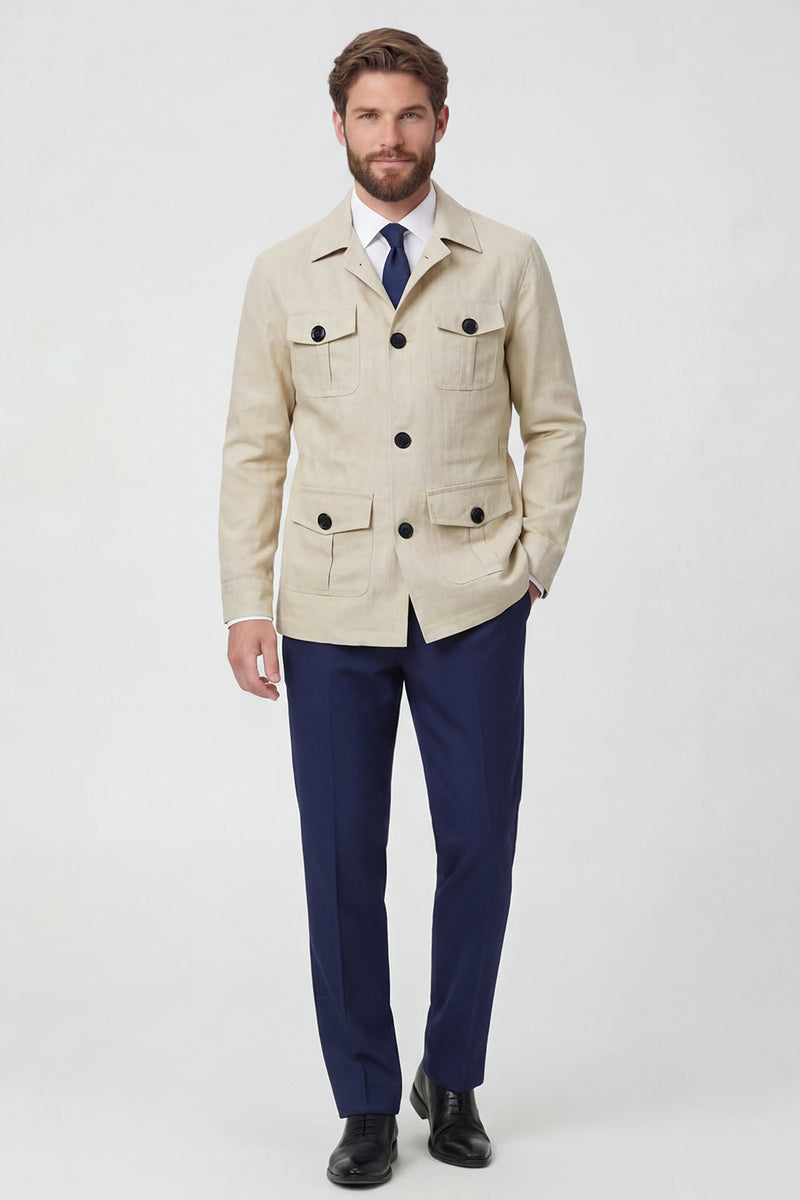 Laden Sie das Bild in den Galerie-Viewer, Beige, einreihige Herrenjacke mit Notch-Notch-Revers