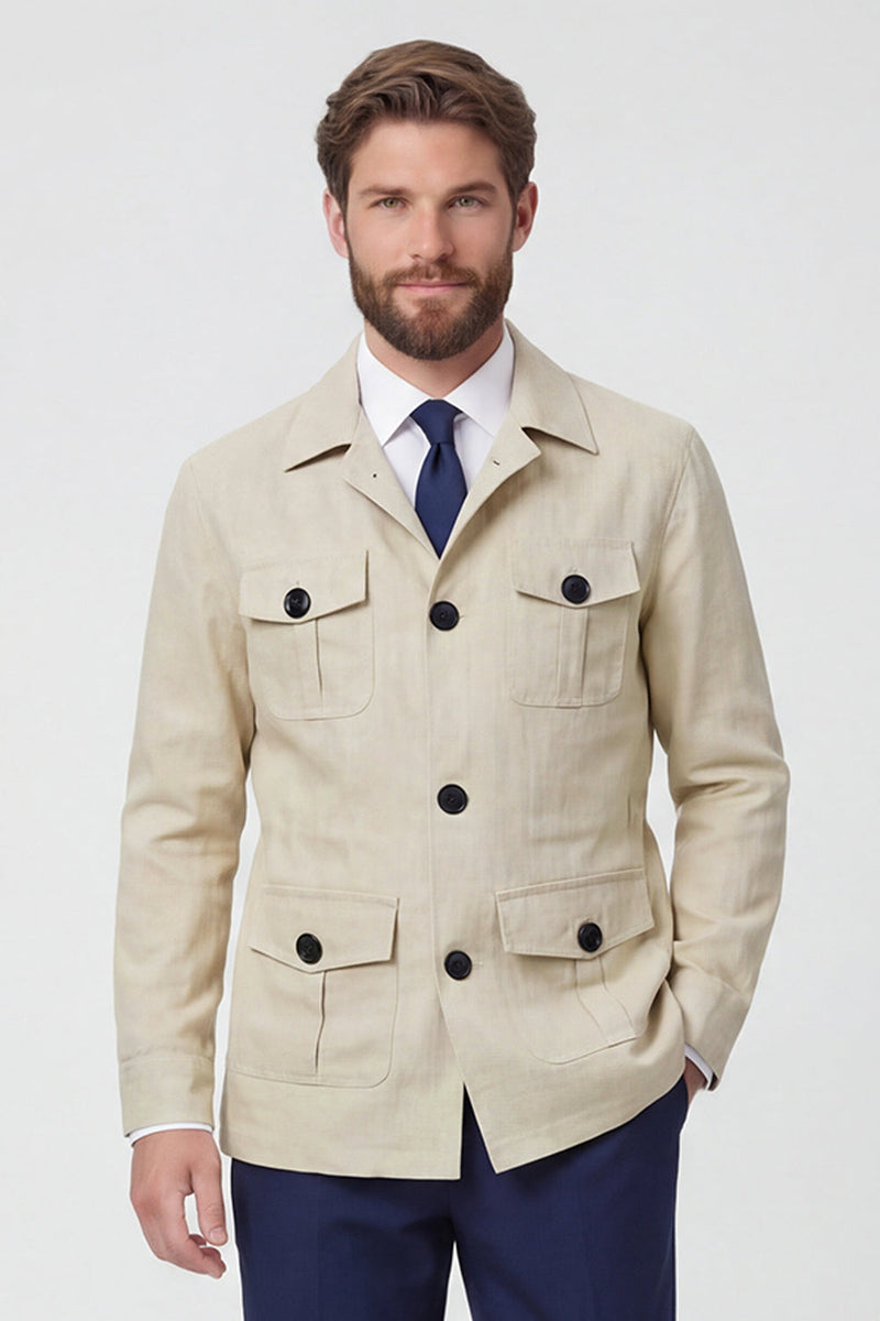 Laden Sie das Bild in den Galerie-Viewer, Beige, einreihige Herrenjacke mit Notch-Notch-Revers