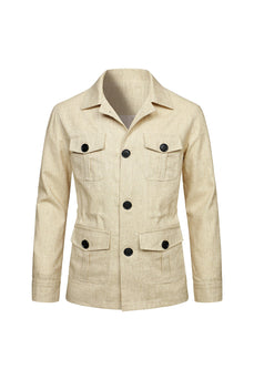 Beige, einreihige Herrenjacke mit Notch-Notch-Revers