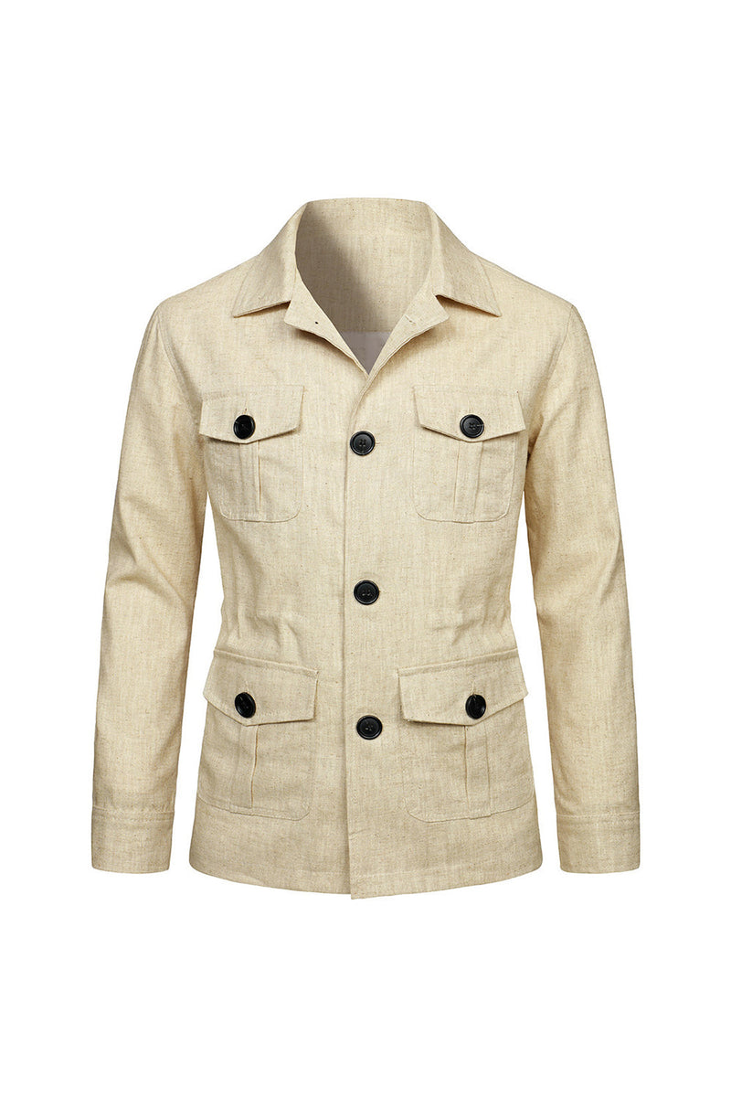 Laden Sie das Bild in den Galerie-Viewer, Beige, einreihige Herrenjacke mit Notch-Notch-Revers