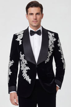 Schwarze Einknopf Herren Hochzeitsanzüge mit Schal am Revers