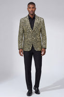 Laden Sie das Bild in den Galerie-Viewer, Glitzerndes goldenes Revers einreihige Herrenjacke mit Perlen