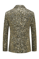 Laden Sie das Bild in den Galerie-Viewer, Glitzerndes goldenes Revers einreihige Herrenjacke mit Perlen