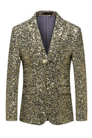 Laden Sie das Bild in den Galerie-Viewer, Glitzerndes goldenes Revers einreihige Herrenjacke mit Perlen