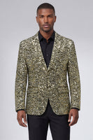 Laden Sie das Bild in den Galerie-Viewer, Glitzerndes goldenes Revers einreihige Herrenjacke mit Perlen