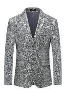 Laden Sie das Bild in den Galerie-Viewer, Glitzerndes goldenes Revers einreihige Herrenjacke mit Perlen
