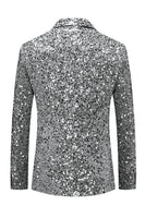 Laden Sie das Bild in den Galerie-Viewer, Glitzerndes goldenes Revers einreihige Herrenjacke mit Perlen