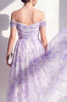 Laden Sie das Bild in den Galerie-Viewer, Fliederfarbenes A-Linien-Falsch-Midi-Blumenkleid mit A-Linie