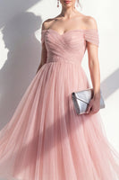 Laden Sie das Bild in den Galerie-Viewer, Tüll-Rouge ohne Schulter A-Linie, gerafftes Midi-Kleid
