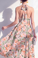 Laden Sie das Bild in den Galerie-Viewer, A-Linie pinkes Neckholder-Midi-Kleid mit A-Linie