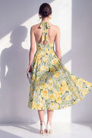 Laden Sie das Bild in den Galerie-Viewer, A-Linie pinkes Neckholder-Midi-Kleid mit A-Linie