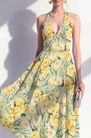 Laden Sie das Bild in den Galerie-Viewer, A-Linie pinkes Neckholder-Midi-Kleid mit A-Linie