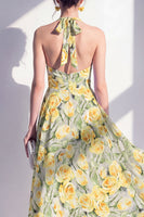 Laden Sie das Bild in den Galerie-Viewer, A-Linie pinkes Neckholder-Midi-Kleid mit A-Linie