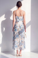 Laden Sie das Bild in den Galerie-Viewer, Rosa blumiges Spaghetti-Trägerloses Chiffon-Rüschen-Midi-Kleid mit Schlitz