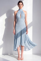 Laden Sie das Bild in den Galerie-Viewer, Olive A-Linie Chiffon-Midi-Kleid mit Neckholderhals