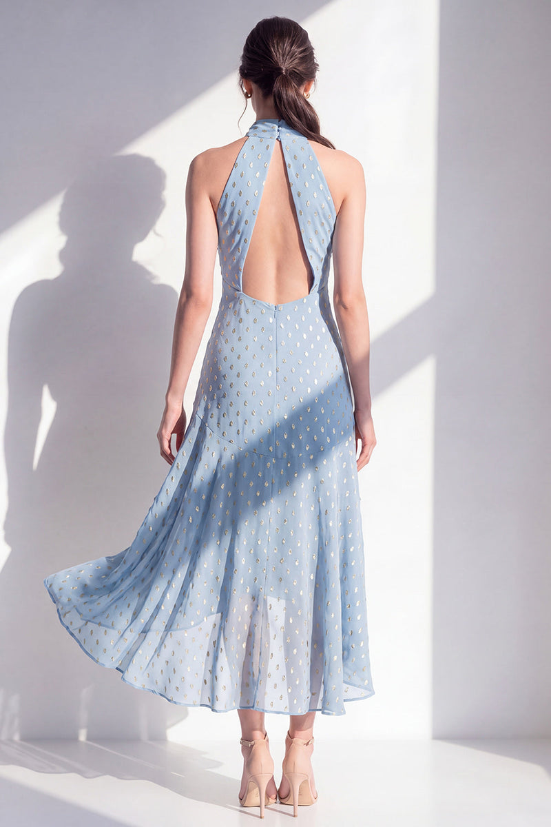 Laden Sie das Bild in den Galerie-Viewer, Olive A-Linie Chiffon-Midi-Kleid mit Neckholderhals