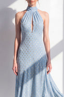 Laden Sie das Bild in den Galerie-Viewer, Olive A-Linie Chiffon-Midi-Kleid mit Neckholderhals