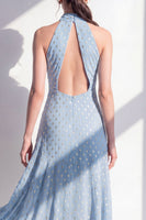 Laden Sie das Bild in den Galerie-Viewer, Olive A-Linie Chiffon-Midi-Kleid mit Neckholderhals