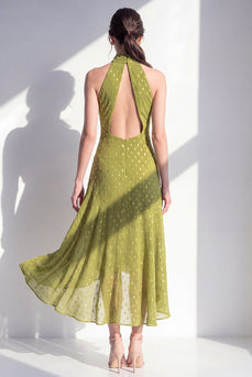Olive A-Linie Chiffon-Midi-Kleid mit Neckholderhals