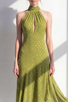 Laden Sie das Bild in den Galerie-Viewer, Olive A-Linie Chiffon-Midi-Kleid mit Neckholderhals
