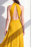 Laden Sie das Bild in den Galerie-Viewer, Olive A-Linie Chiffon-Midi-Kleid mit Neckholderhals