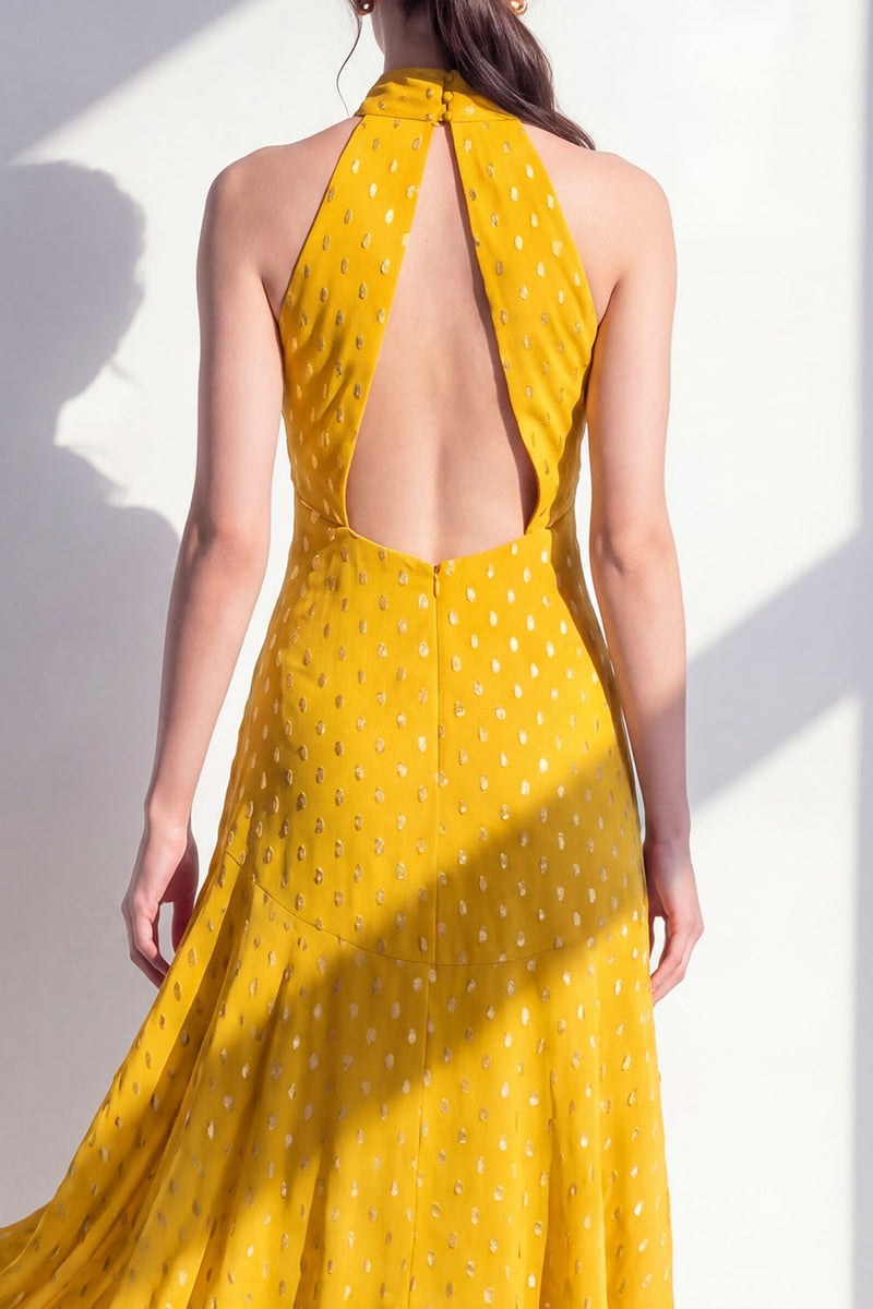 Laden Sie das Bild in den Galerie-Viewer, Olive A-Linie Chiffon-Midi-Kleid mit Neckholderhals