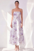Laden Sie das Bild in den Galerie-Viewer, Lilac Flower A-Line trägerloses Chiffon-Midi-Kleid