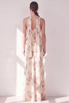 Aprikosen-Trägerloses Maxi-Blumenkleid mit Halsschal