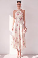 Laden Sie das Bild in den Galerie-Viewer, Aprikosen-Neckholder-A-Linie Midi-Blumenkleid