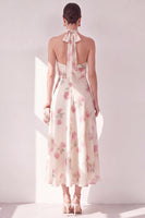 Laden Sie das Bild in den Galerie-Viewer, Aprikosen-Neckholder-A-Linie Midi-Blumenkleid