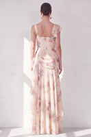 Laden Sie das Bild in den Galerie-Viewer, Aprikosen-Meerjungfrauen-Chiffon mit gerafftem Korsett und gerüschendem Blumen-Maxikleid mit Schlitz