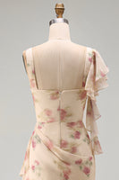Laden Sie das Bild in den Galerie-Viewer, Aprikosen-Meerjungfrauen-Chiffon mit gerafftem Korsett und gerüschendem Blumen-Maxikleid mit Schlitz