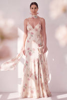 Laden Sie das Bild in den Galerie-Viewer, Aprikosen-Meerjungfrau-Chiffon-Spaghettiträger Maxi-Blumenkleid mit Schlitz