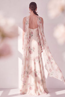 Aprikosen-Meerjungfrau-Chiffon-Spaghettiträger Maxi-Blumenkleid mit Schlitz
