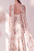 Laden Sie das Bild in den Galerie-Viewer, Aprikosen-Meerjungfrau-Chiffon-Spaghettiträger Maxi-Blumenkleid mit Schlitz