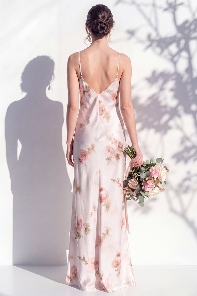 Laden Sie das Bild in den Galerie-Viewer, Elfenbeinrote Blume Spaghettiträger Brautjungfernkleid