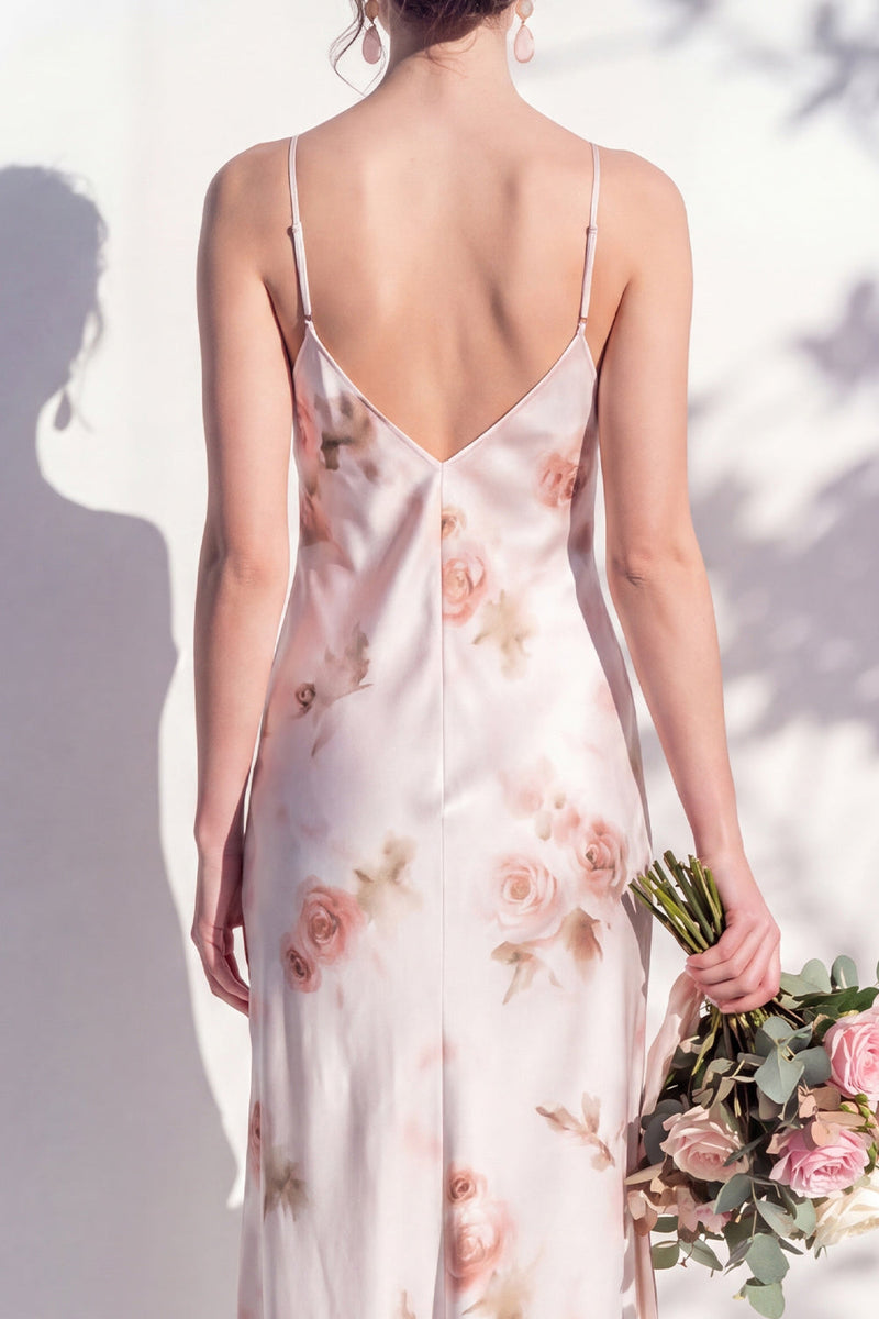 Laden Sie das Bild in den Galerie-Viewer, Elfenbeinrote Blume Spaghettiträger Brautjungfernkleid