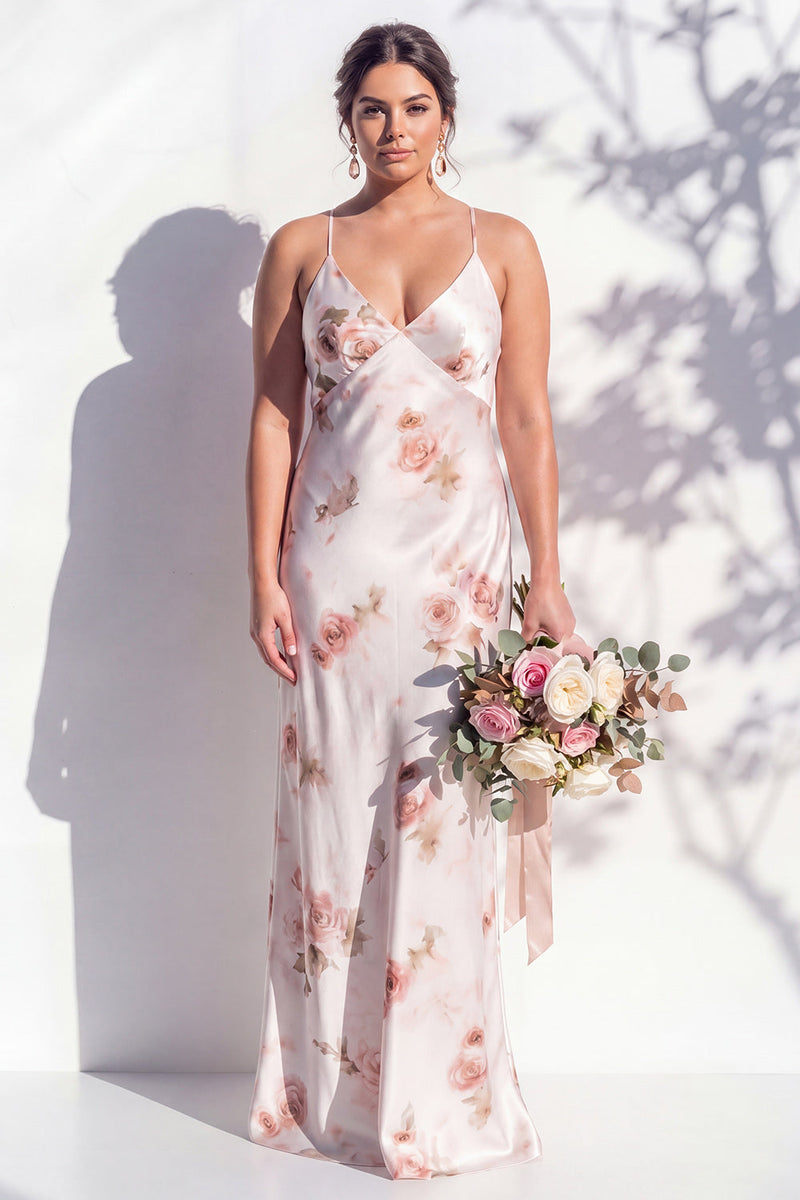 Laden Sie das Bild in den Galerie-Viewer, Elfenbeinrote Blume Spaghettiträger Brautjungfernkleid