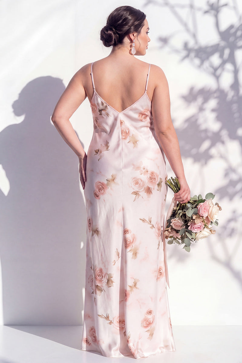 Laden Sie das Bild in den Galerie-Viewer, Elfenbeinrote Blume Spaghettiträger Brautjungfernkleid