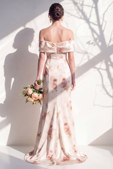 Off-the-shoulder elfenbeinrotes Blumen-Meerjungfrauen-Brautjungfrauenkleid