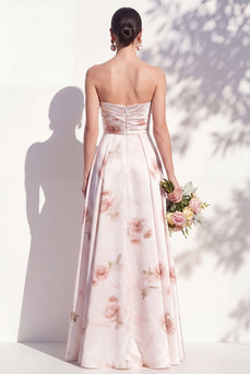 Trägerloses elfenbeinrotes Blumen-A-Linie Brautjungfernkleid