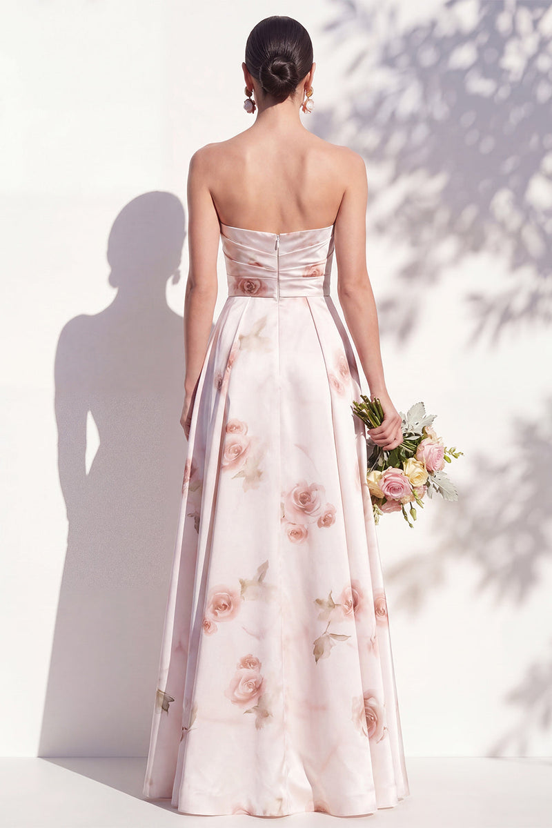 Laden Sie das Bild in den Galerie-Viewer, Trägerloses elfenbeinrotes Blumen-A-Linie Brautjungfernkleid