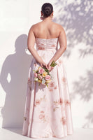Laden Sie das Bild in den Galerie-Viewer, Trägerloses elfenbeinrotes Blumen-A-Linie Brautjungfernkleid